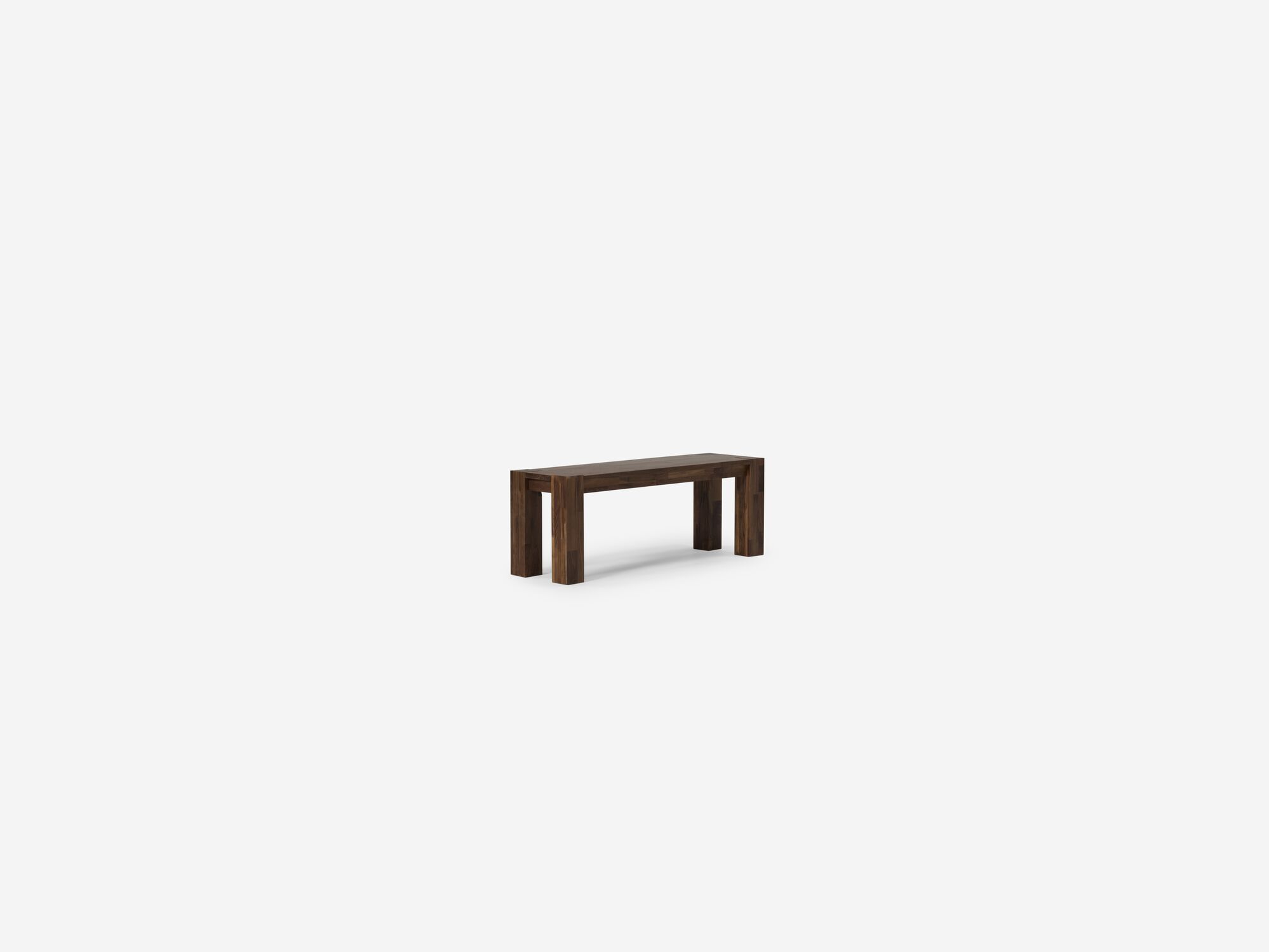 Small walnut Harvest modern dining bench front angle view